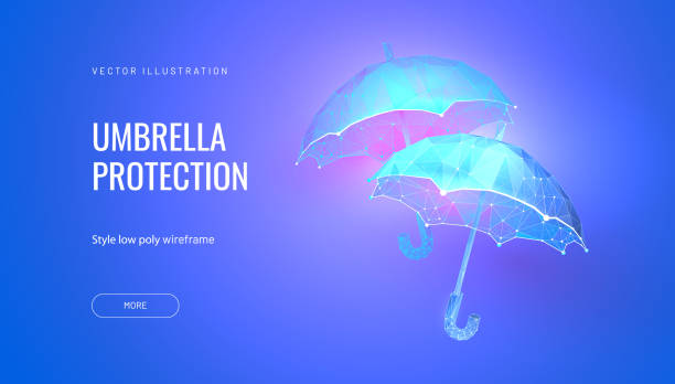 istock Two umbrellas. Low poly wireframe style. Banner concept for carnival or venetian ball or festival. Polygonal abstract isolated on gradient background. Vector 1267193575