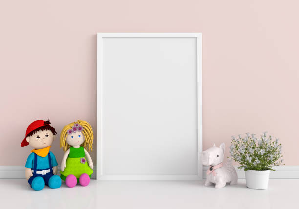 istock Blank photo frame for mockup in child room, 3D rendering 1267194538