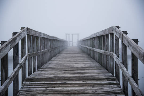 istock A Long Empty Waterfront Pier on a Foggy Day 1267194659