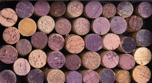 istock Rows of corks have been opened from good quality wine that has been aged for a long time, and they protect the aroma and flavor of the wine until it is served in a glass. 1267195890