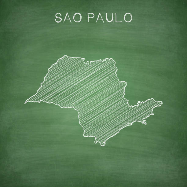 ilustraciones, imágenes clip art, dibujos animados e iconos de stock de mapa de sao paulo dibujado en pizarra - blackboard - blackboard green backgrounds education