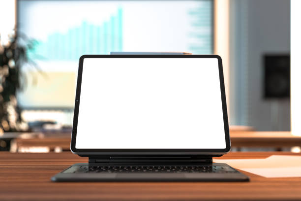 istock Modern Laptop With White Blank Screen and White Pen Above at Modern Office or Home. Copy Space. Empty Space. 3d rendering 1267196545