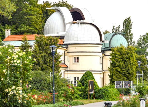 the stefanik observatory set in landscaped gardens on petrin hill in prague - stefanik observatory imagens e fotografias de stock