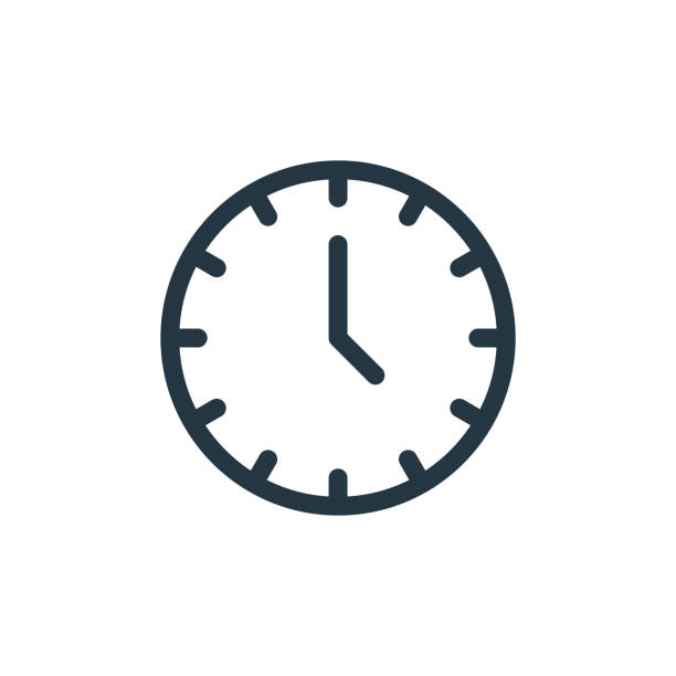 ikona wektora zegara izolowana na białym tle. kontur, cienka ikona zegara linii do projektowania stron internetowych i mobilnych, rozwoju aplikacji. ilustracja wektora ikony wektora z cienkim zegarem liniowym. - zegar stock illustrations