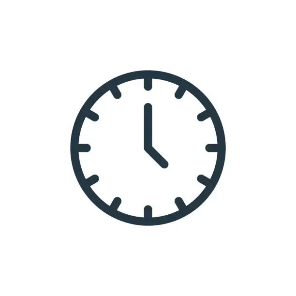 Vector illustration of clock vector icon isolated on white background. Outline, thin line clock icon for website design and mobile, app development. Thin line clock outline icon vector illustration.