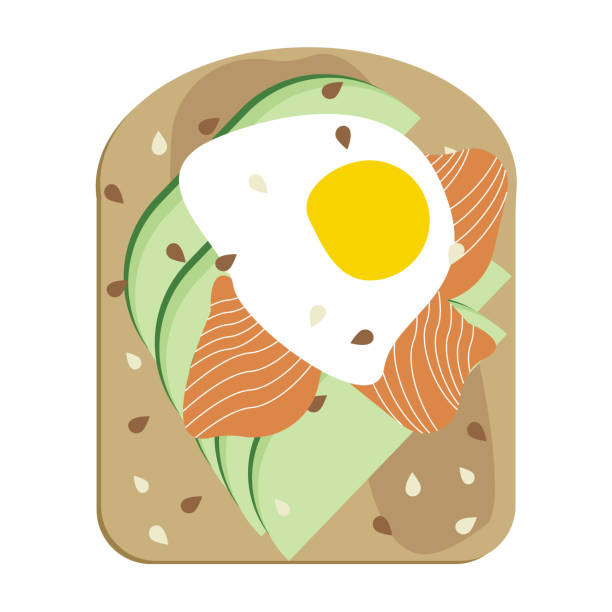 ilustrações de stock, clip art, desenhos animados e ícones de avocado toast with poached egg and salmon. avocado and smoked lox slices on bread, vegan sandwich with sesame seeds - guacamole food bar vegan food