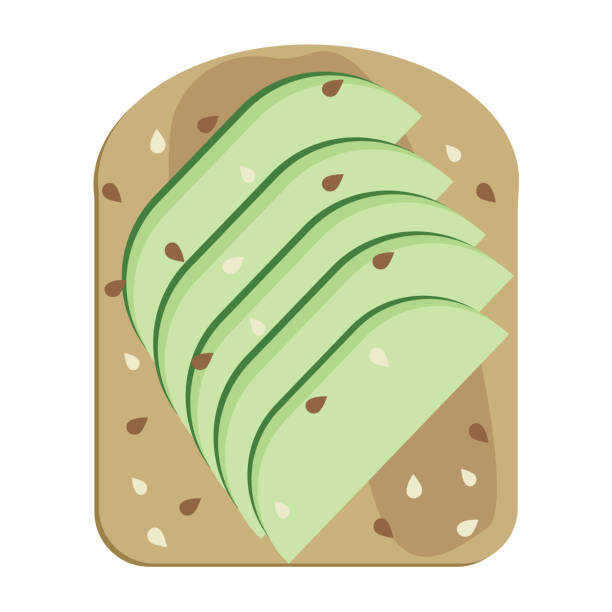 ilustrações de stock, clip art, desenhos animados e ícones de avocado toast vector illustration. avocado slices on toasted bread, vegan sandwich with sesame seeds - guacamole food bar vegan food