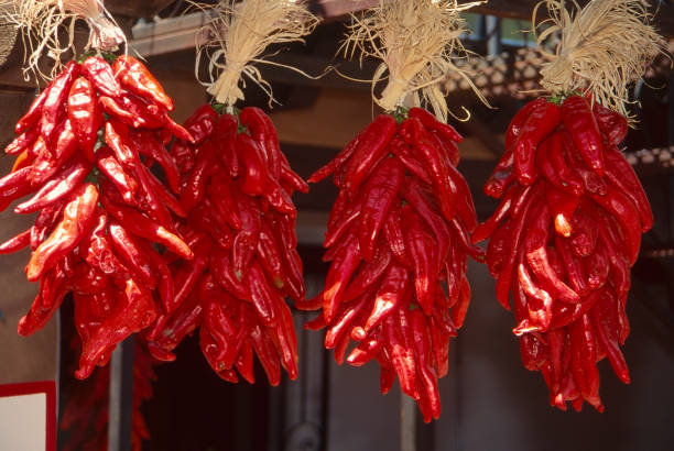 istock Bright Red Strings of Chile Peppers -25 1267202925