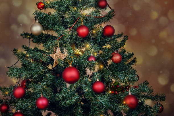 istock Beautiful decorated christmas tree. Holiday background 1267205069