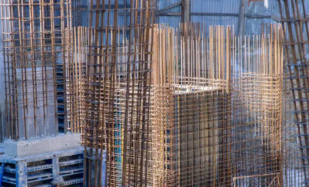 Reinforcing bars for reinforced cement concrete. Modern building on construction site