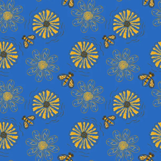 Vector illustration of Summer seamless simple illustration of flower field.