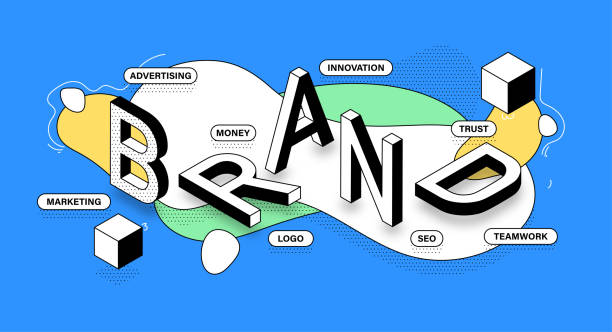 illustrazioni stock, clip art, cartoni animati e icone di tendenza di design banner isometrico del marchio - branding