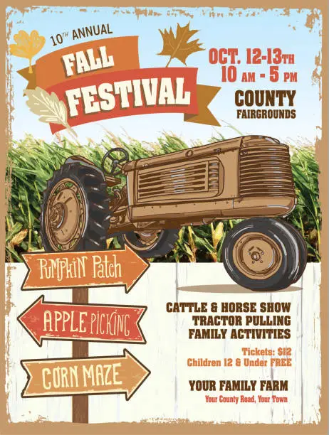 Vector illustration of Farm and agricultural Fall Festive show poster design template