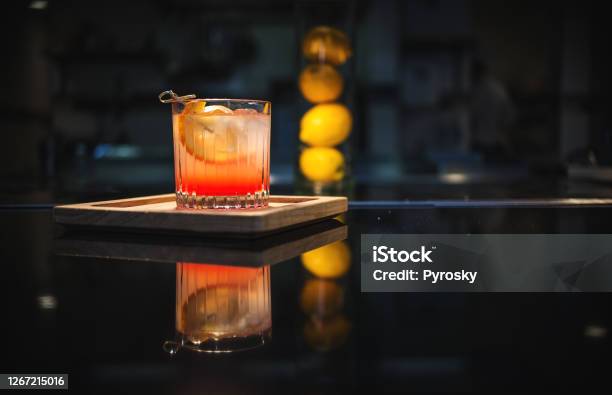 Old Fashioned On The Bar Stock Photo - Download Image Now - Cocktail, Bar - Drink Establishment, Bar Counter