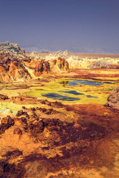 Danakil Depression in Ethiopia, Afar region, Africa - the hottest and lowest point on Earth Extraordinary landscape - blue sky, white soil danakil desert photos stock pictures, royalty-free photos & images