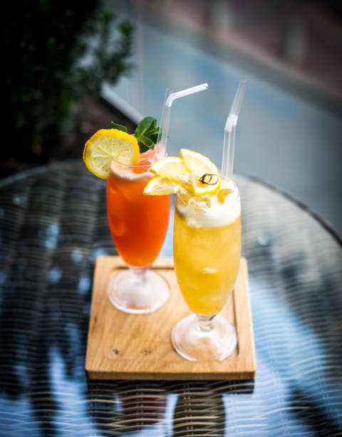 istock Two cocktails on the tray at the cafe 1267215471
