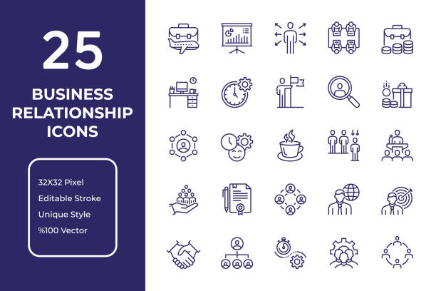 Business Relationships Line Icon Design Business Relationships Vector Style Editable Stroke Line Icon Set business relationship stock illustrations