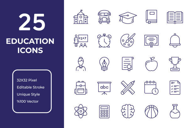 ilustrações de stock, clip art, desenhos animados e ícones de education line icon design - calculator symbol computer icon vector