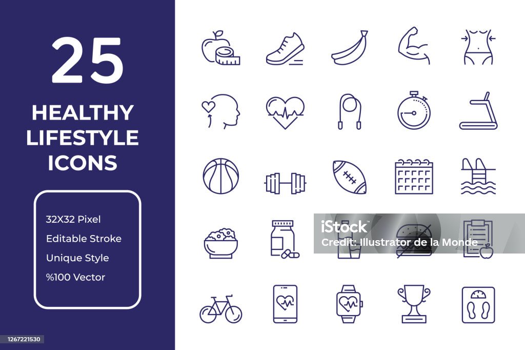 Healthy Lifestyle Line Icon Design - Royalty-free Ícone arte vetorial