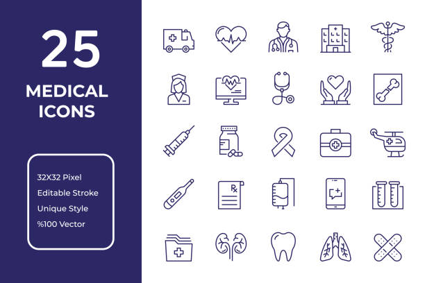 projekt ikony linii medycznej - medical record stock illustrations