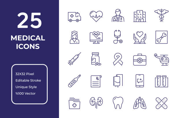 Medical Line Icon Design Medical Vector Style Editable Stroke Line Icon Set nurse icons stock illustrations