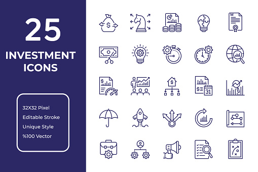 Investment Vector Style Editable Stroke Line Icon Set