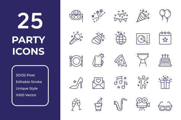 Party and Celebration Line Icon Design Party and Celebration Vector Style Editable Stroke Line Icon Set club dj stock illustrations