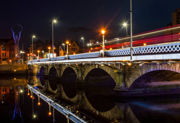 Belfast Queen's Bridge in the night stock photo