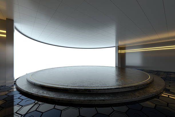 istock Empty room with round stage in the center, 3d rendering. 1267228855