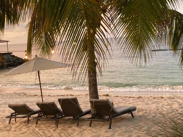istock Tropical Caribbean beach with sunset 1267230534