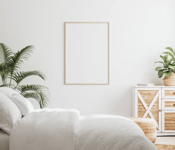 istock Mockup frame in bedroom interior background, Farmhouse style 1267233149