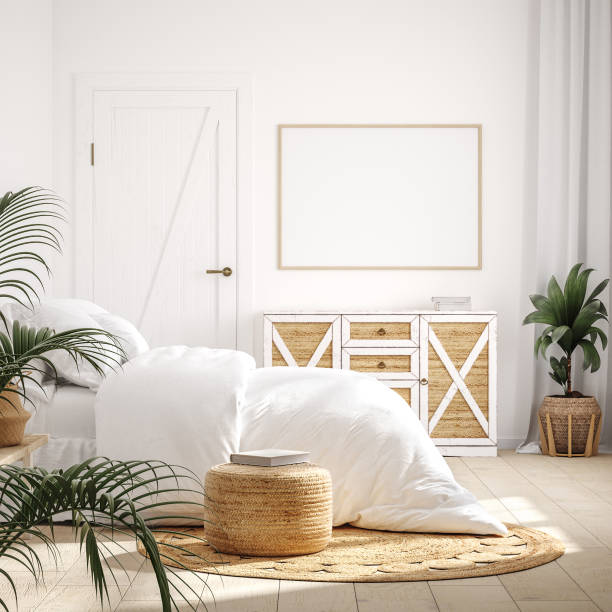istock Mockup frame in bedroom interior background, Farmhouse style 1267233152