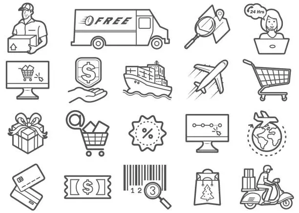 Vector illustration of Online Shopping Line Clip Art/Icon