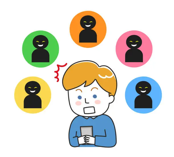 Vector illustration of Shocked man looking at social media.