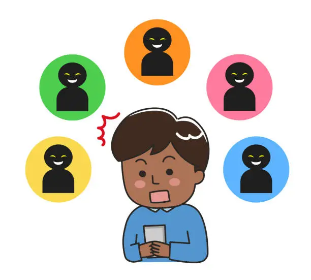 Vector illustration of Shocked man looking at social media.