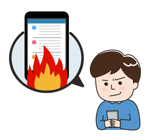 Vector illustration of Man got flamed for making a comment on his blog.