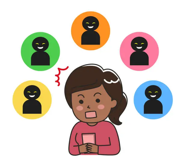 Vector illustration of Shocked woman looking at social media.