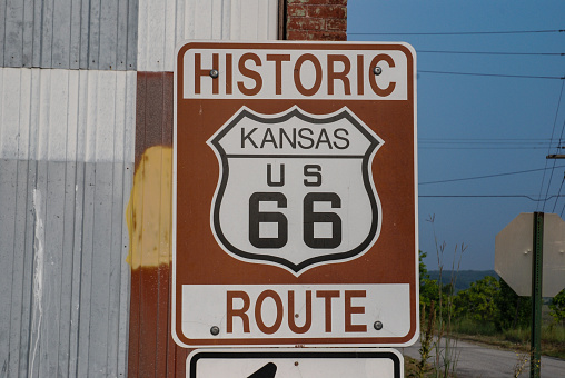Route 66 sign in Kansas. August 2, 2007.