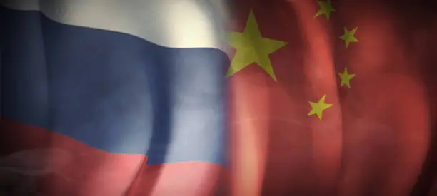 Photo of Flag 3D Rendering on Economic, Cooperation between Russia and China.