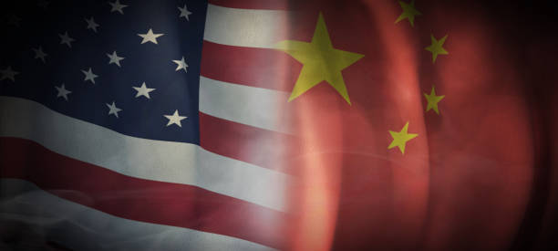 Flag 3D Rendering on Economic, Cooperation between The United States and China. Countries Flag 3D Rendering on Economic, Cooperation china digital flag stock pictures, royalty-free photos & images