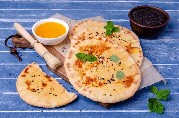 istock Traditional flatbread with oil, sesame and mint 1267251864