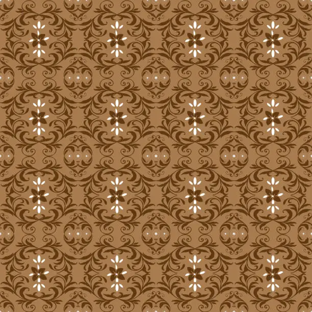 Vector illustration of Elegance flower motifs on Solo batik with mocca color design.