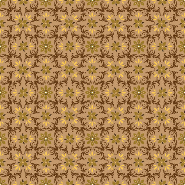 istock Unique Traditional Java batik with flower motifs and golden brown color design. 1267253441