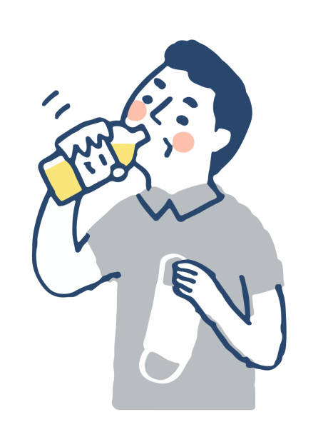 ilustraciones, imágenes clip art, dibujos animados e iconos de stock de un hombre quitando una máscara para rehidratarse - rehydrate