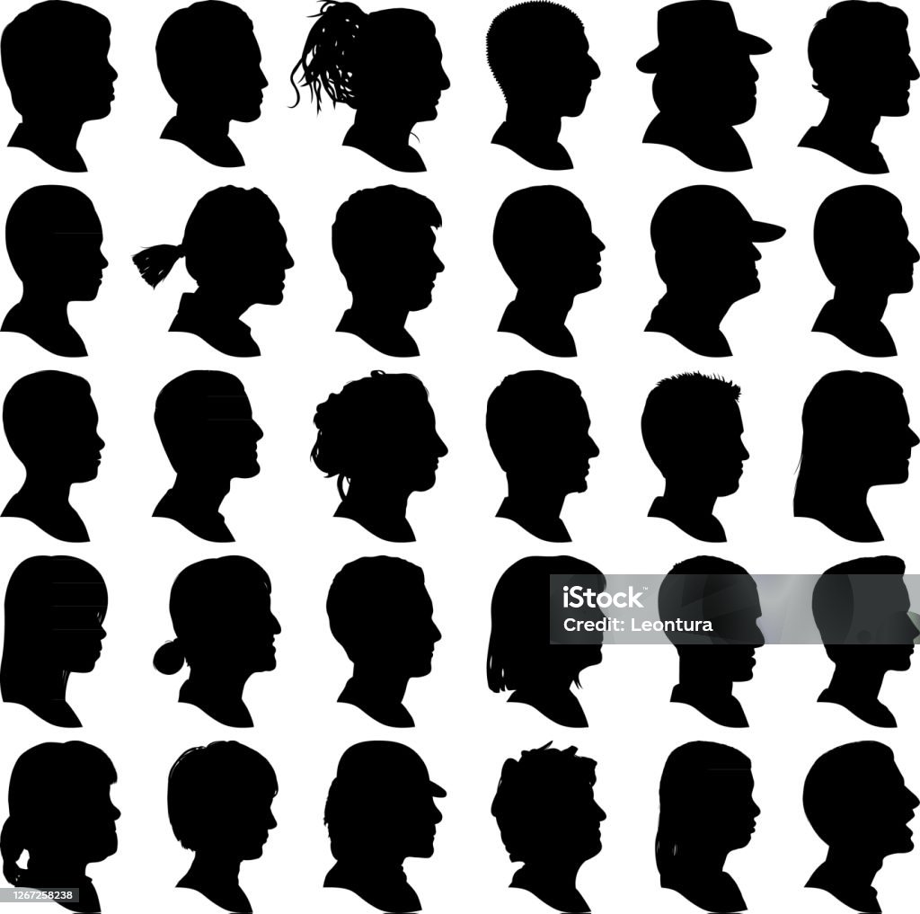 Highly Detailed Head Profile Silhouettes Highly detailed head profile silhouettes. In Silhouette stock vector