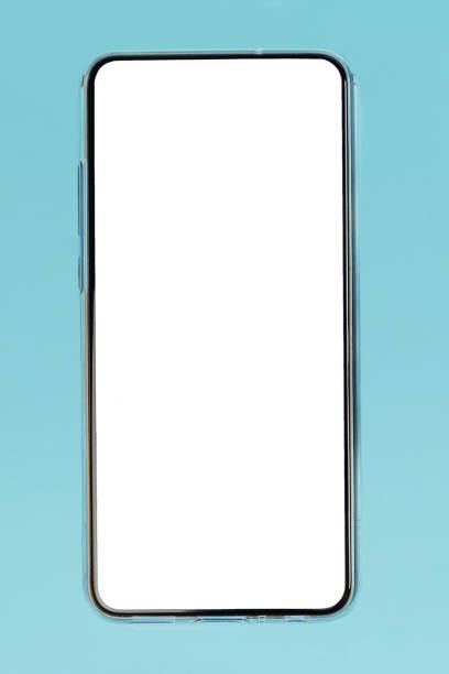 istock Blank smartphone with space place for text on a blue background. Empty mockup phone. 1267260237