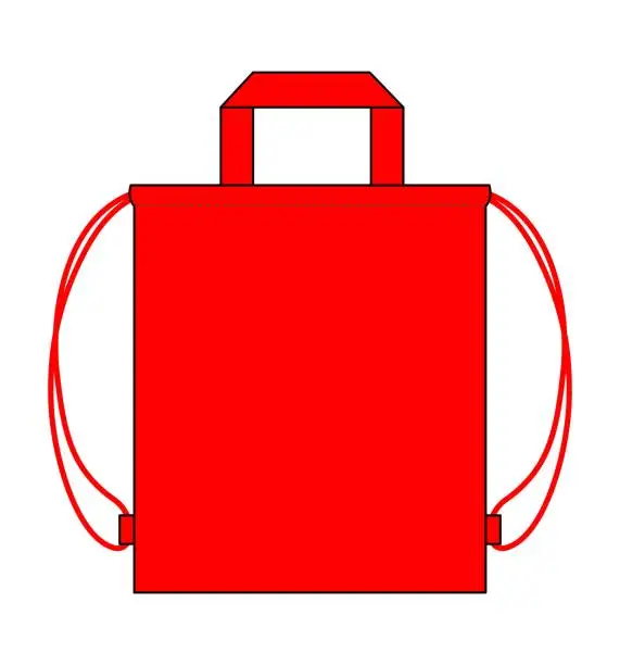 Vector illustration of Flat Red Draestring Bag With Handle Vector For Template.