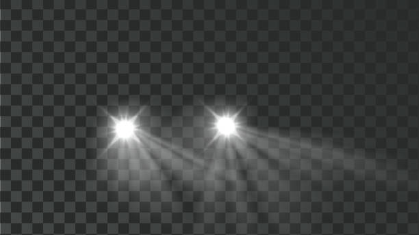beleuchtete auto licht lampen tool effekt vektor - autoscheinwerfer stock-grafiken, -clipart, -cartoons und -symbole