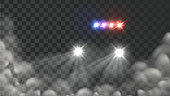 Police Car Light And Blink Siren In Fog Vector