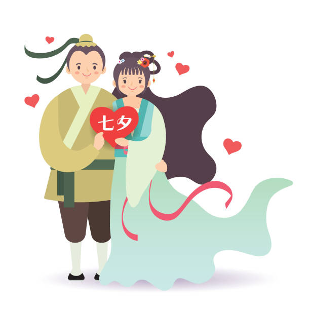 cartoon chinesische paare halten herzform - couple men women male stock-grafiken, -clipart, -cartoons und -symbole
